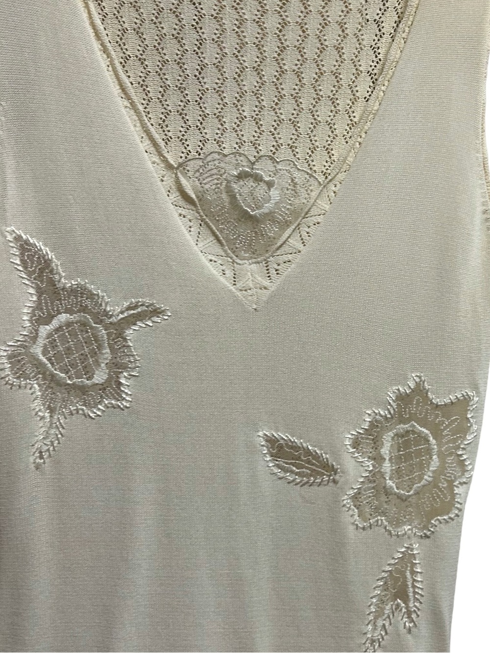 Vintage Votre Nom Dolce Vita Floral Applique Pointelle Knit Tank Top Cream S - Picture 3 of 5